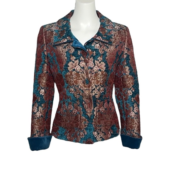 Paule Vasseur Jacket Blazer Women’s Size 38/ US 6 Brocade Floral Blue - Picture 7 of 7